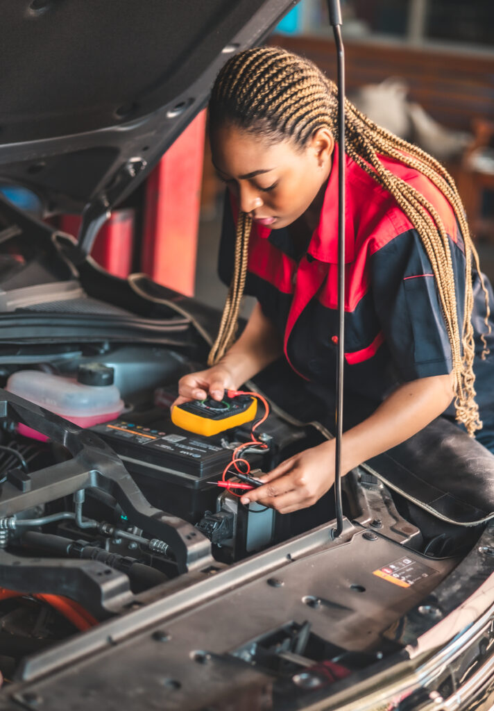 Auto service, repair, maintenance concept. Mechanic checks the c